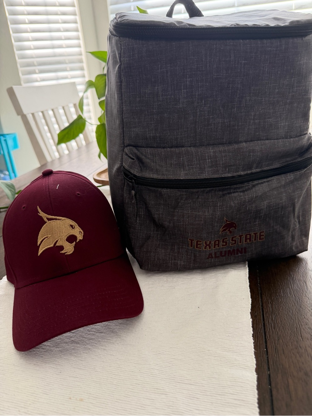 Texas State Alumni Gray Cooler Backpack with Maroon Cap